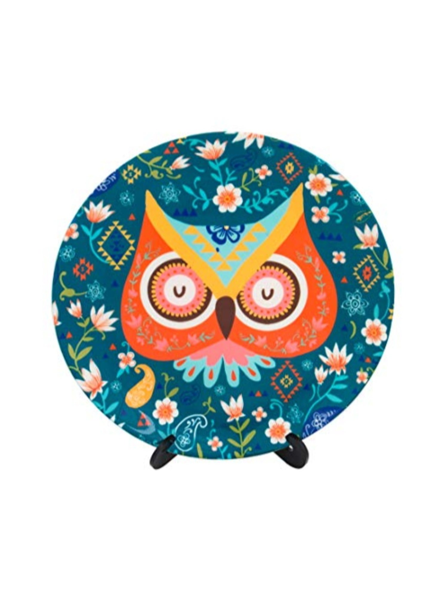 Chumbak Garden Owl Blue Bone China Decorative Wall Plate - Set of 1