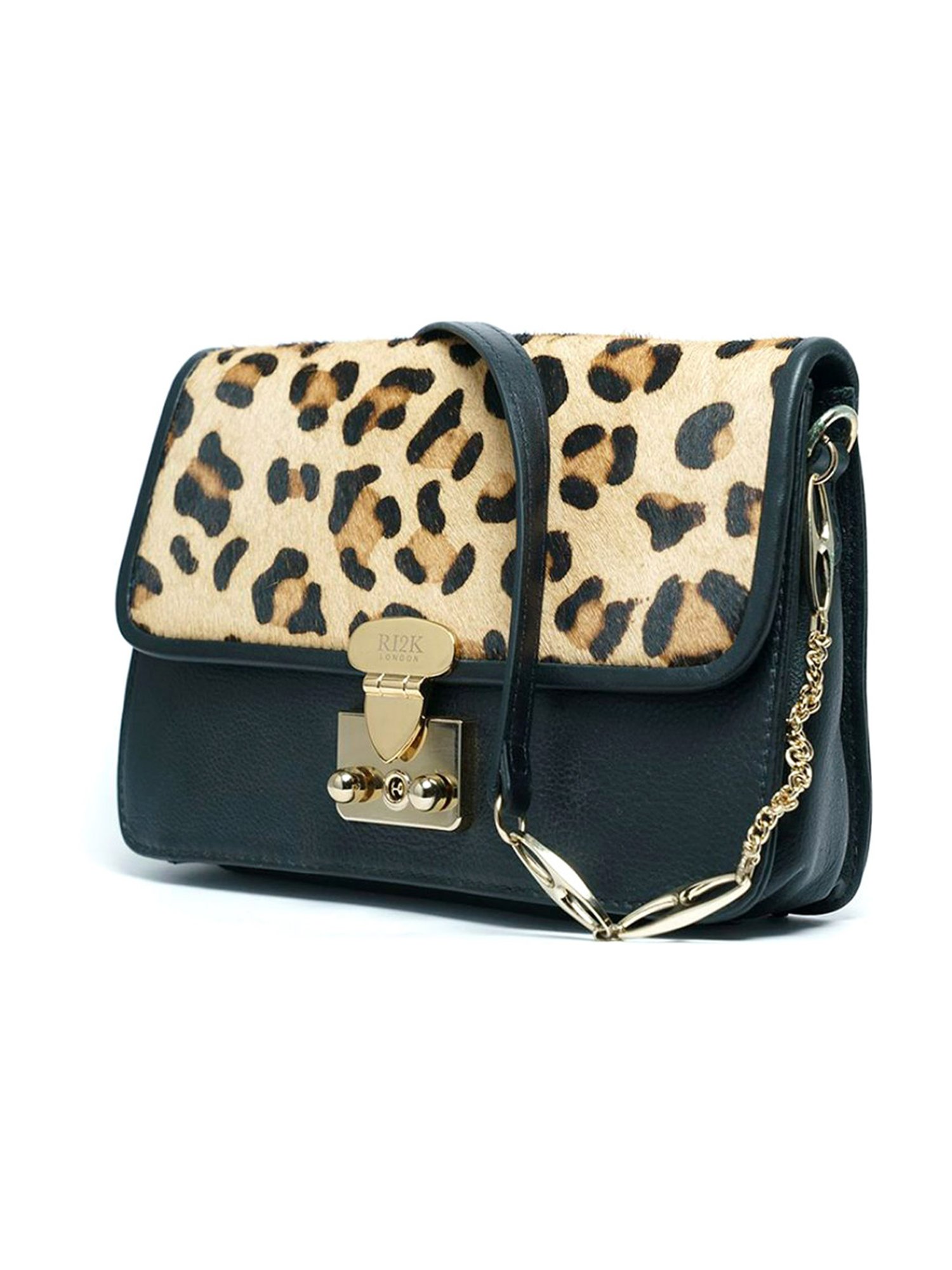 RI2K London Black Leather Small Animal Effect Cross Body Bag
