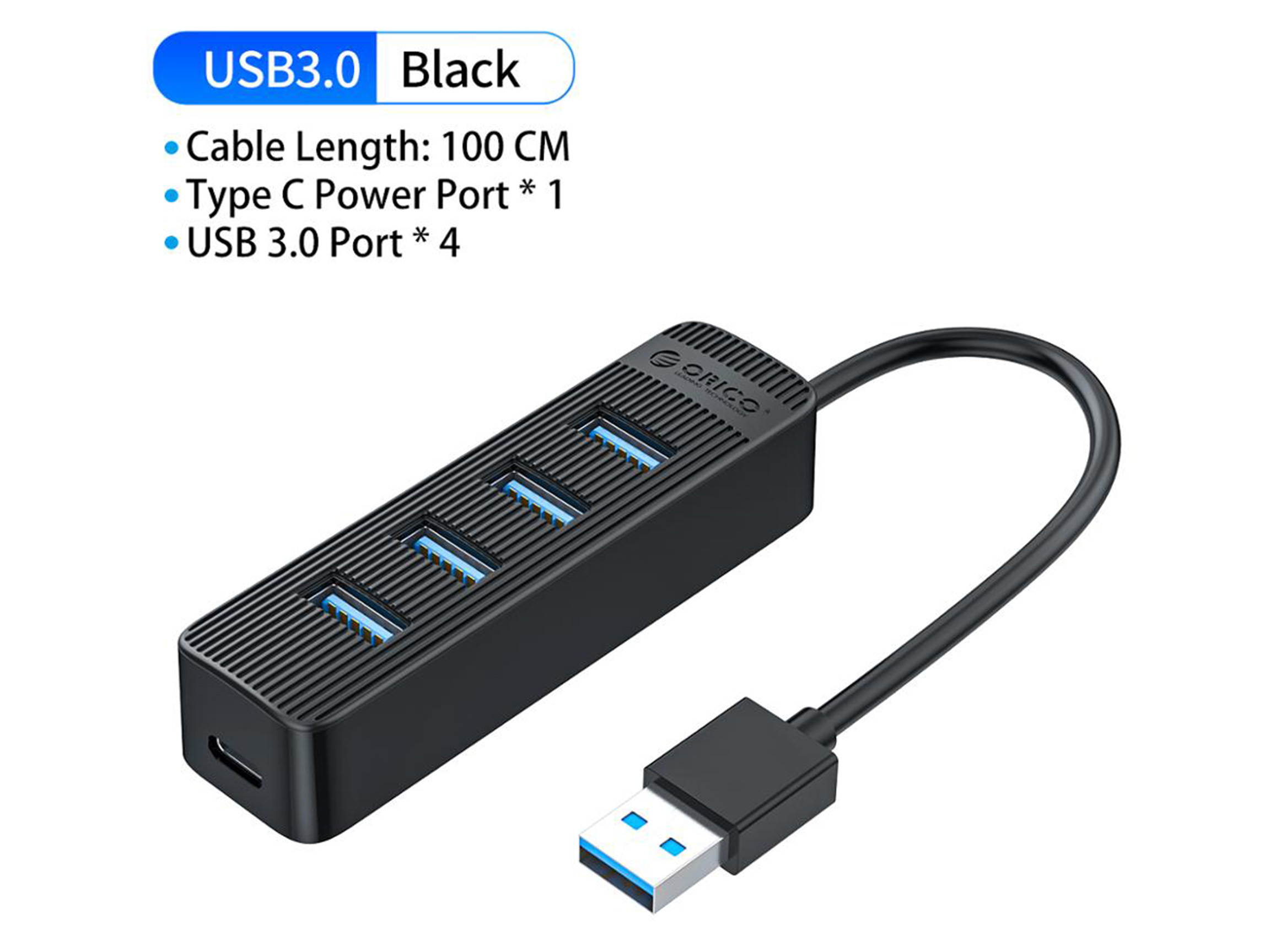 USB 3.0 Hub, Portable SuperSpeed 4 Port USB 3.0 Hub with Built-in Cable , USB Extension Multi-function USB Dock Hot Swapping Support for  Mac, PC, USB Flash Drives and Other Devices