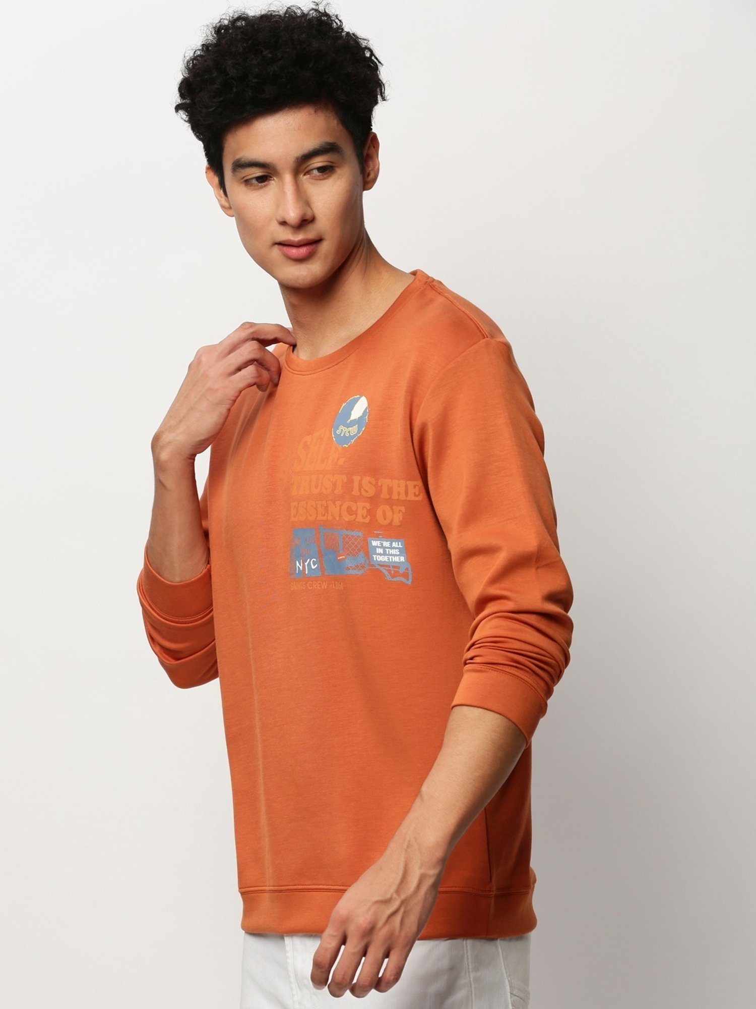 SHOWOFF Orange Slim Fit Printed Sweatshirt