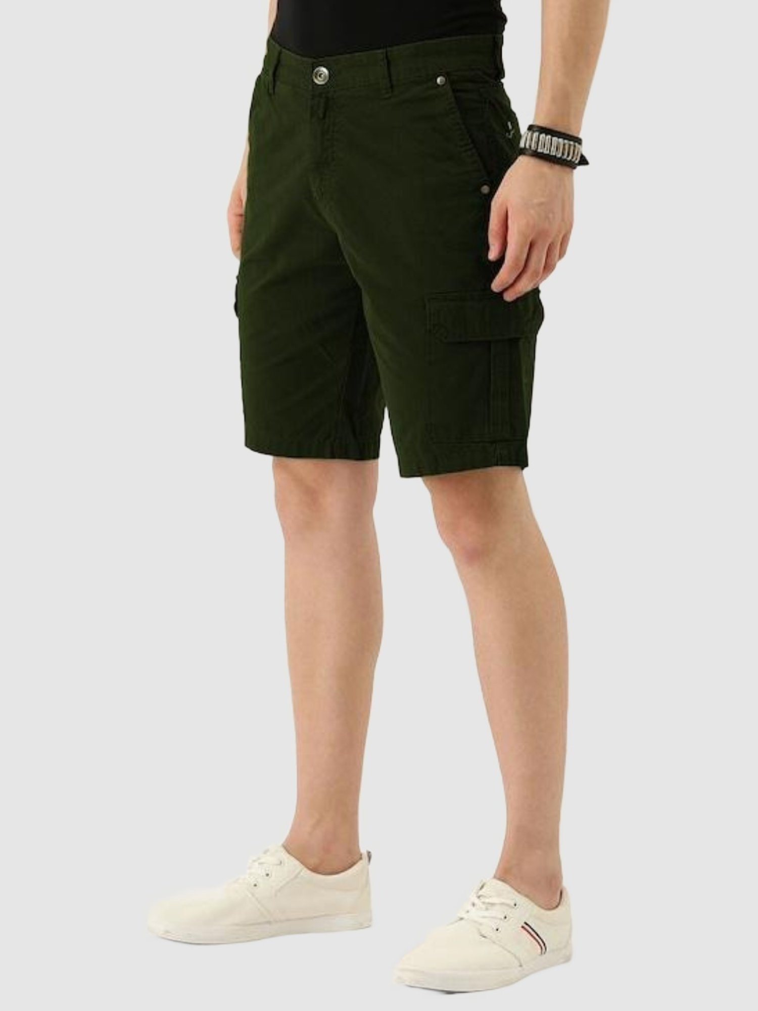 IVOC Dark Green Slim Fit Cotton Cargo Shorts