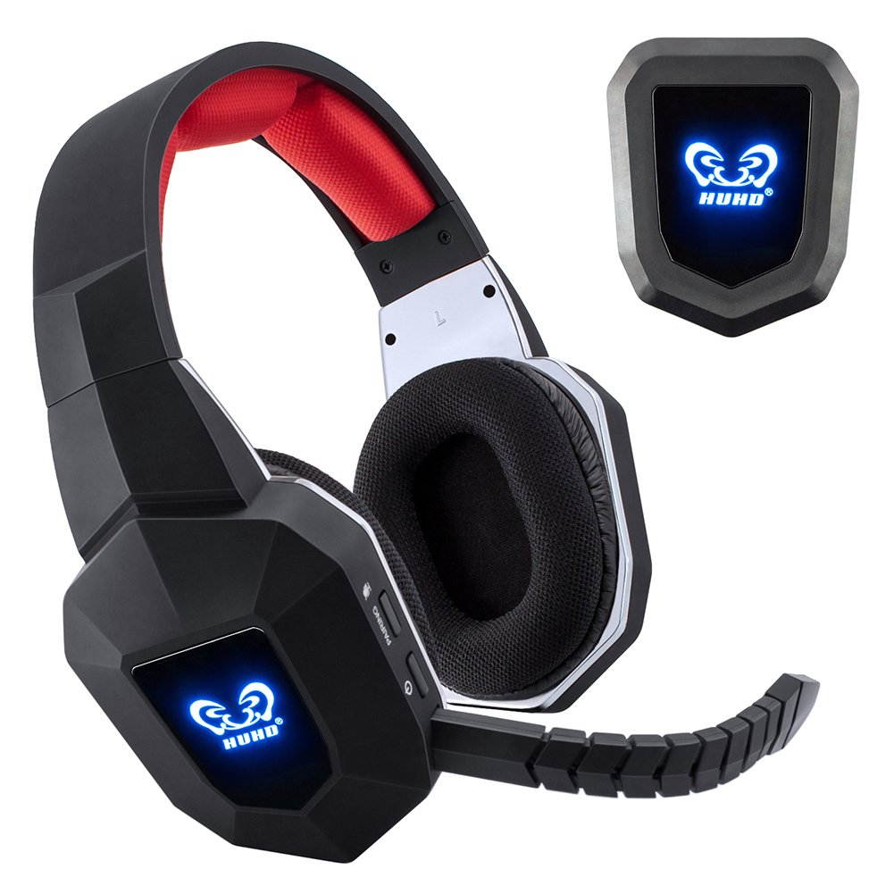 HUHD Professional Original 7.1 Surround Sound 2.4GHz Wireless Optical Fiber Stereo Gaming Headset Headphones for Xbox One PS4 PS3 PC