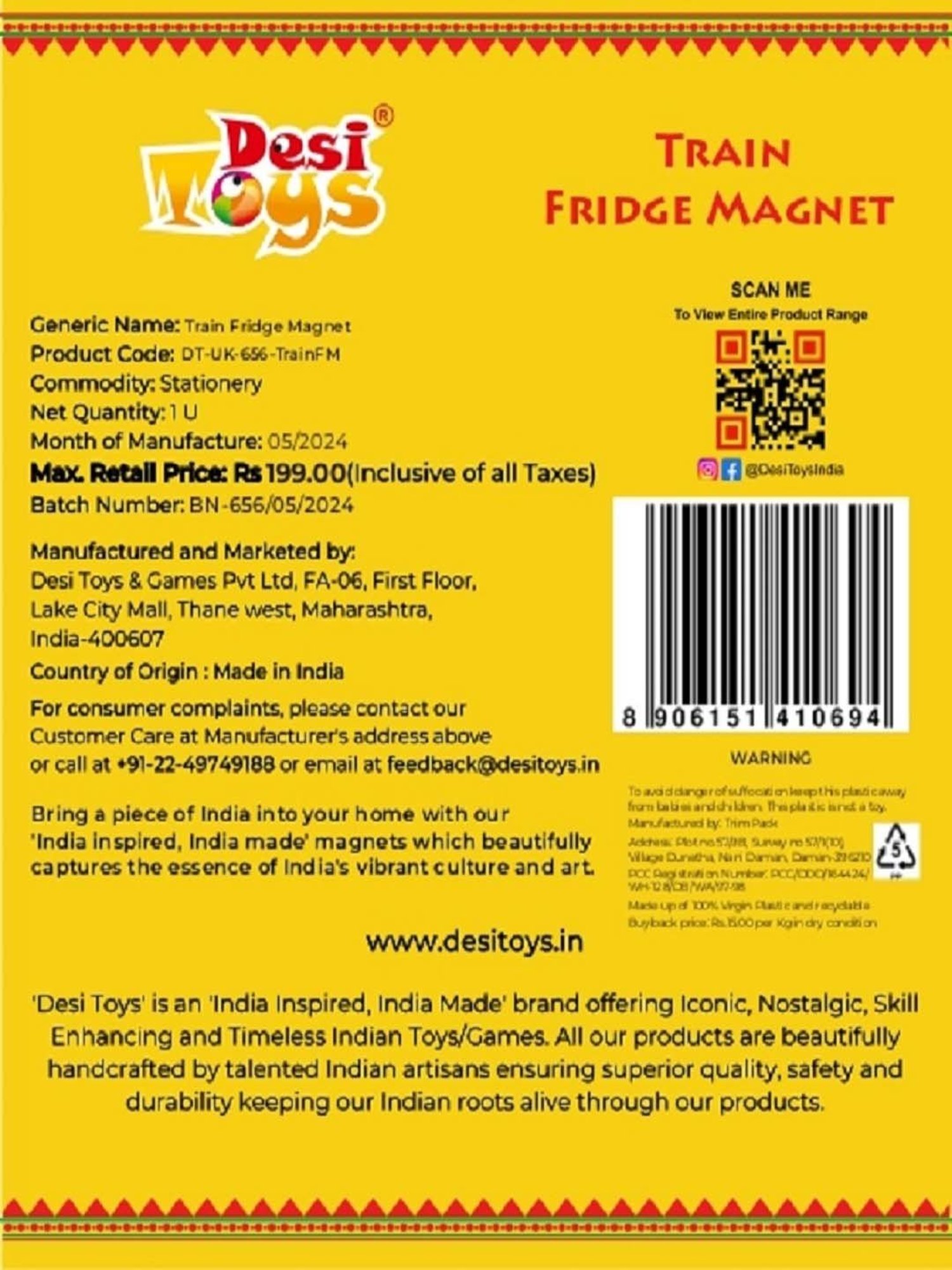 Desi Toys Kids Multicolor Train Fridge Magnet (3 x 2 inches)