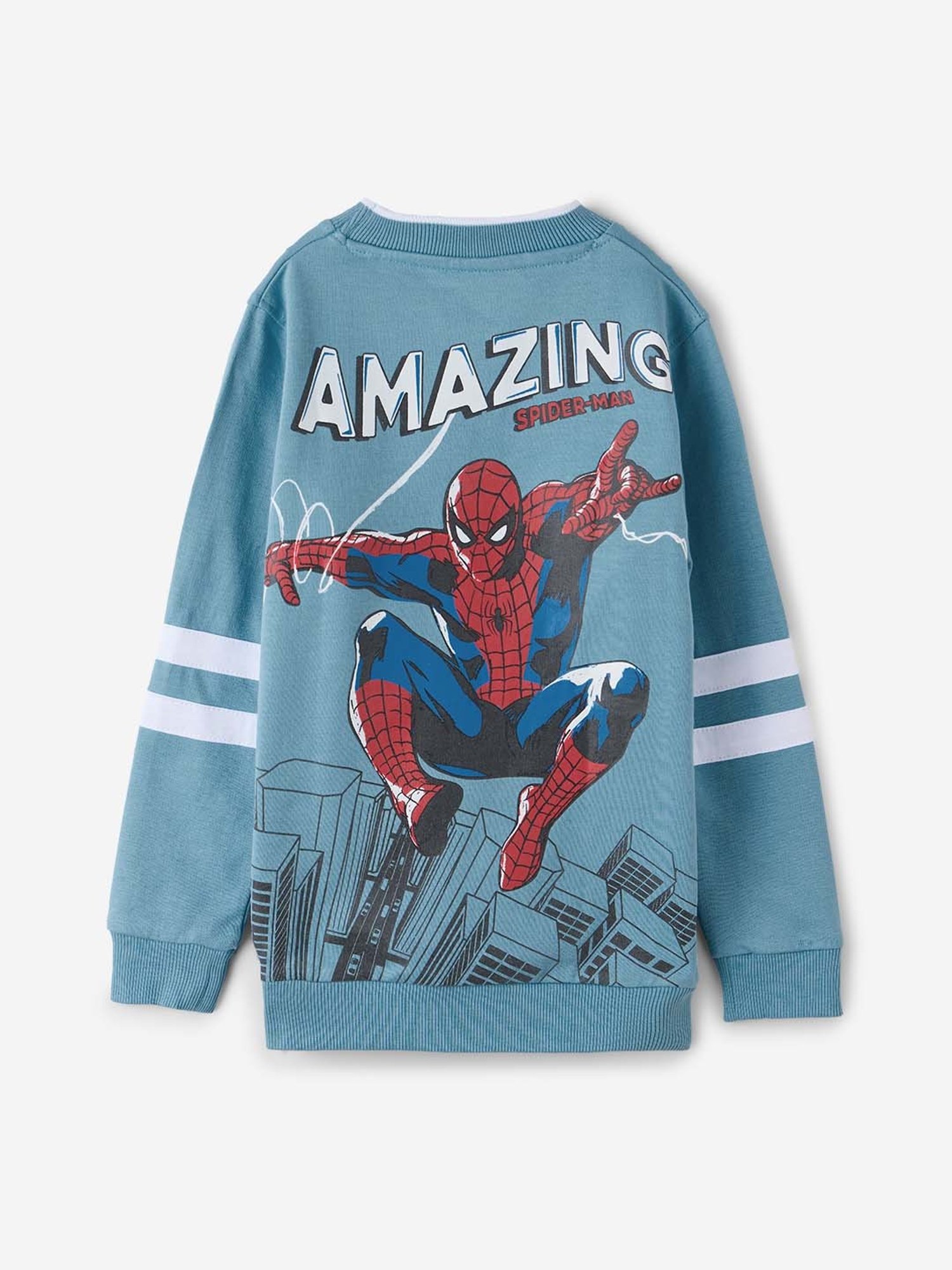 The Souled Store Kids Blue Cotton Printed Full Sleeves Spiderman Sweatshirt