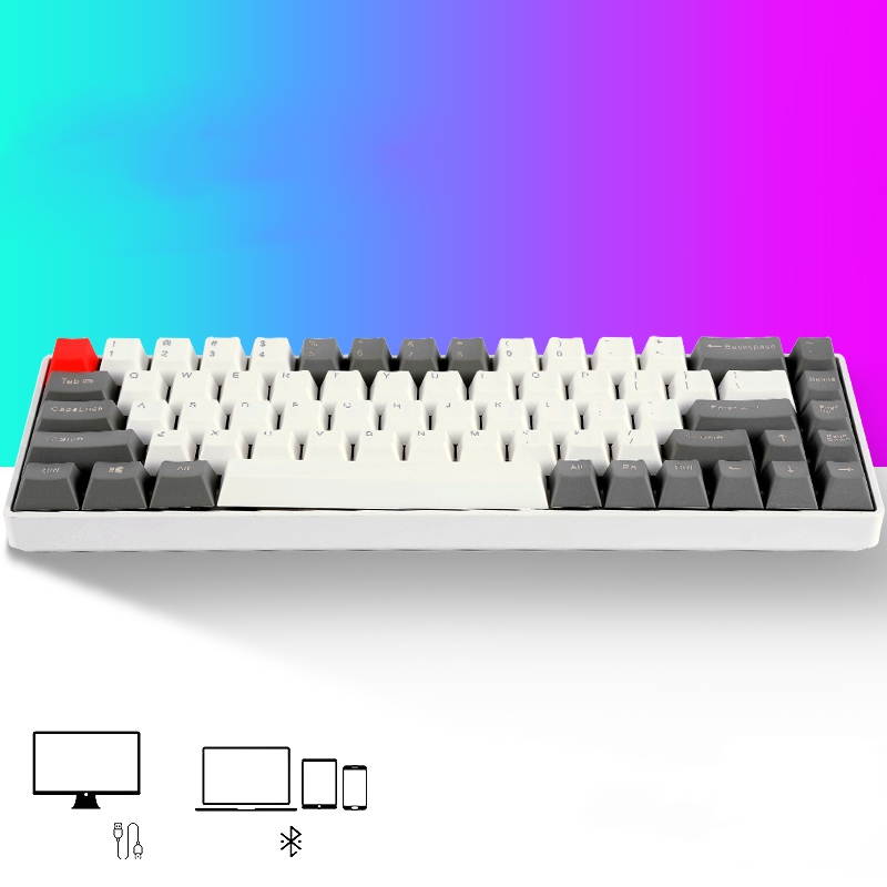 RK RK855 Bluetooth Wireless and USB Wired Dual-mode 68 Keys Mechanical Gaming Keyboard, Adjustable White Backlit