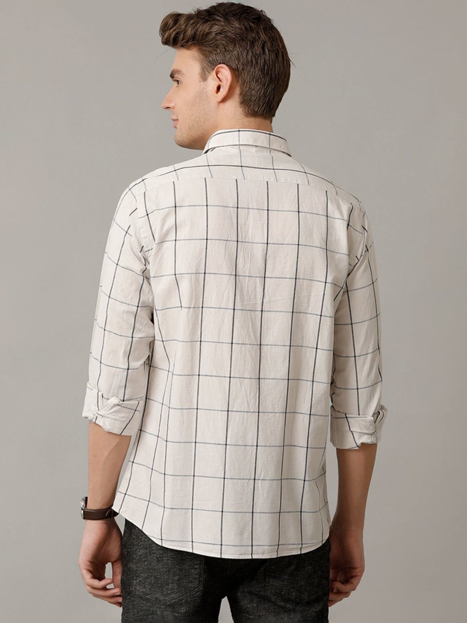 Cavallo By Linen Club Natural Linen Contemporary Fit Checks Shirt