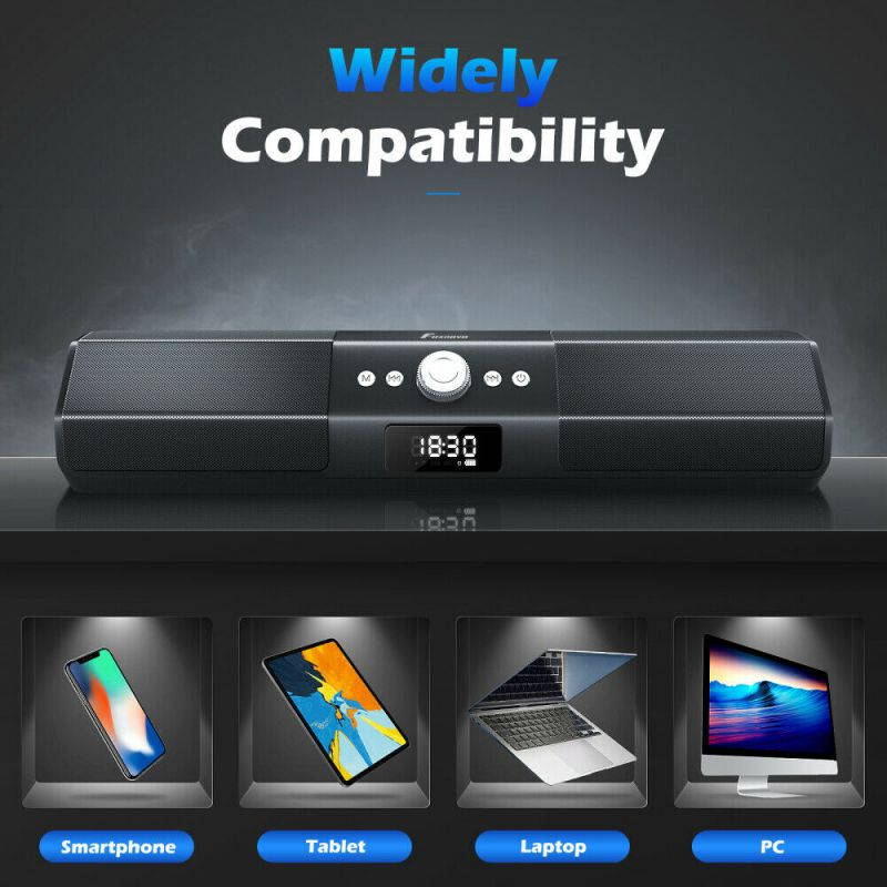 Foxnovo Sound Bar Wireless Speakers: 105dB Deep Bass Soundbar - with Sound Guide Port Home Theater Audio TV Soundbar - with 1.8" LCD Display Noise Filter Sound Bars for TV/PC/Cellphone/Tablets
