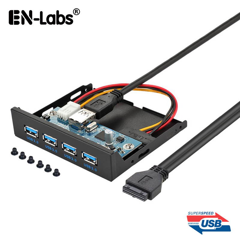 EnLabs FP35U34M PC Case 3.5 inch front panel 4 Ports USB 3.0 USB Hub w/ Molex Small 4pin to SATA Power Connector (USB 3.0 20pin Connector & 2ft Adapter Cable)