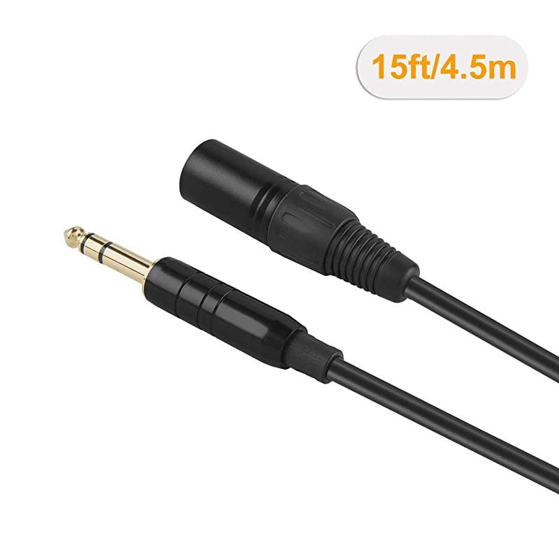 15 Feet TRS 6.35mm (1/4 Inch) Male to XLR Male Cable, Black