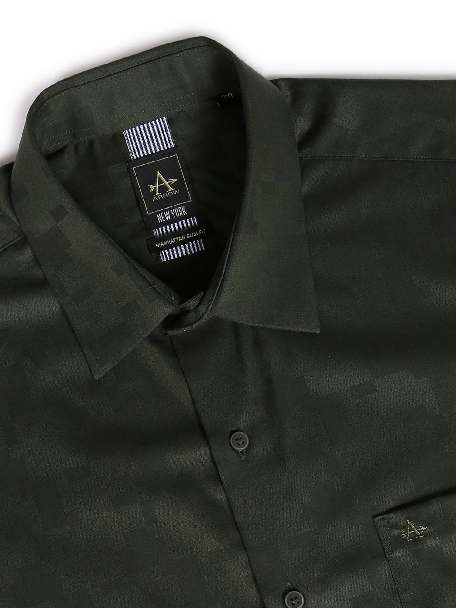 Arrow New York Medium Green Cotton Slim Fit Texture Shirt