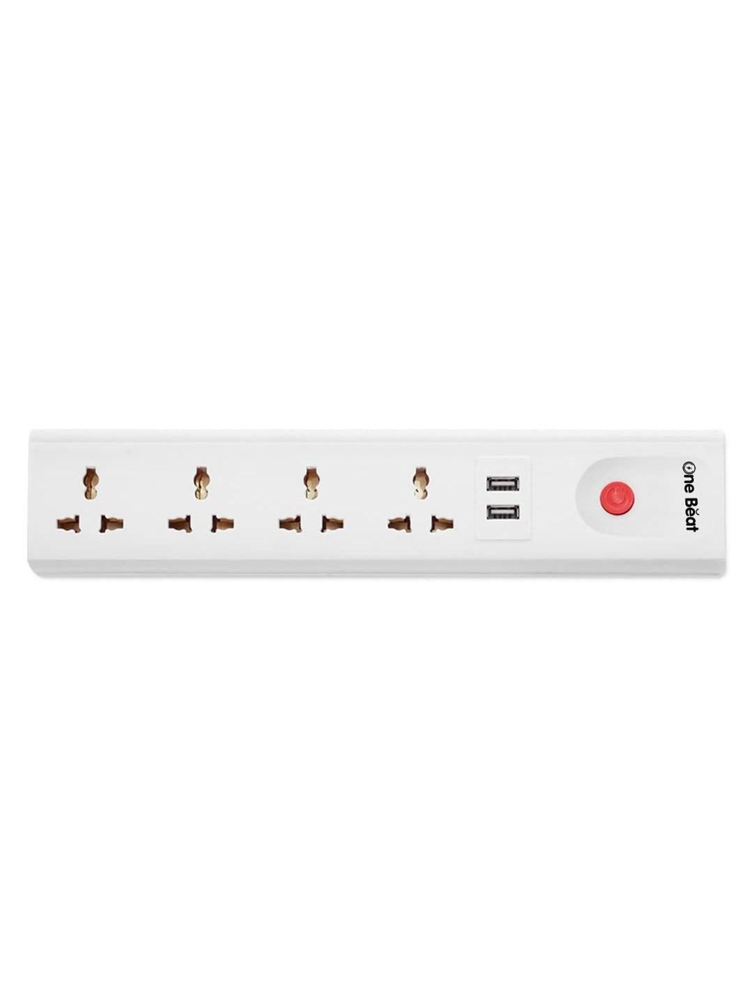 One Beat Extension 4 Universal Sockets, Power Load 10 AMP, 2 USB Port with 2 Mtr Cable (White)
