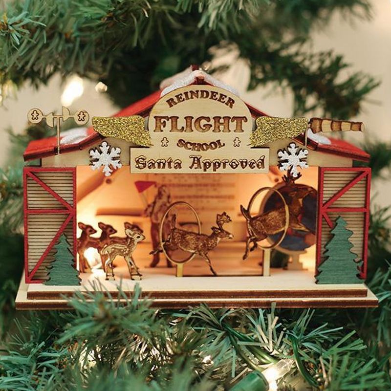 Ginger Cottages 3.25" Reindeer Flight School Santa Training Ornament  -  Tree Ornaments