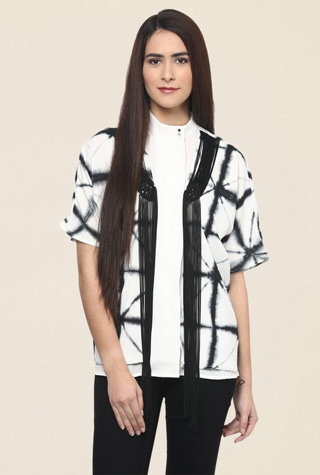 Fusion Beats Off White Printed Shrug