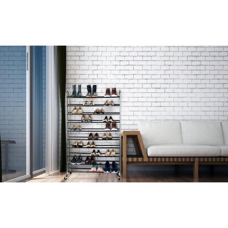 Homeitusa 10-Shelf Shoe Rack Fits 50 Pair - Chrome/Black