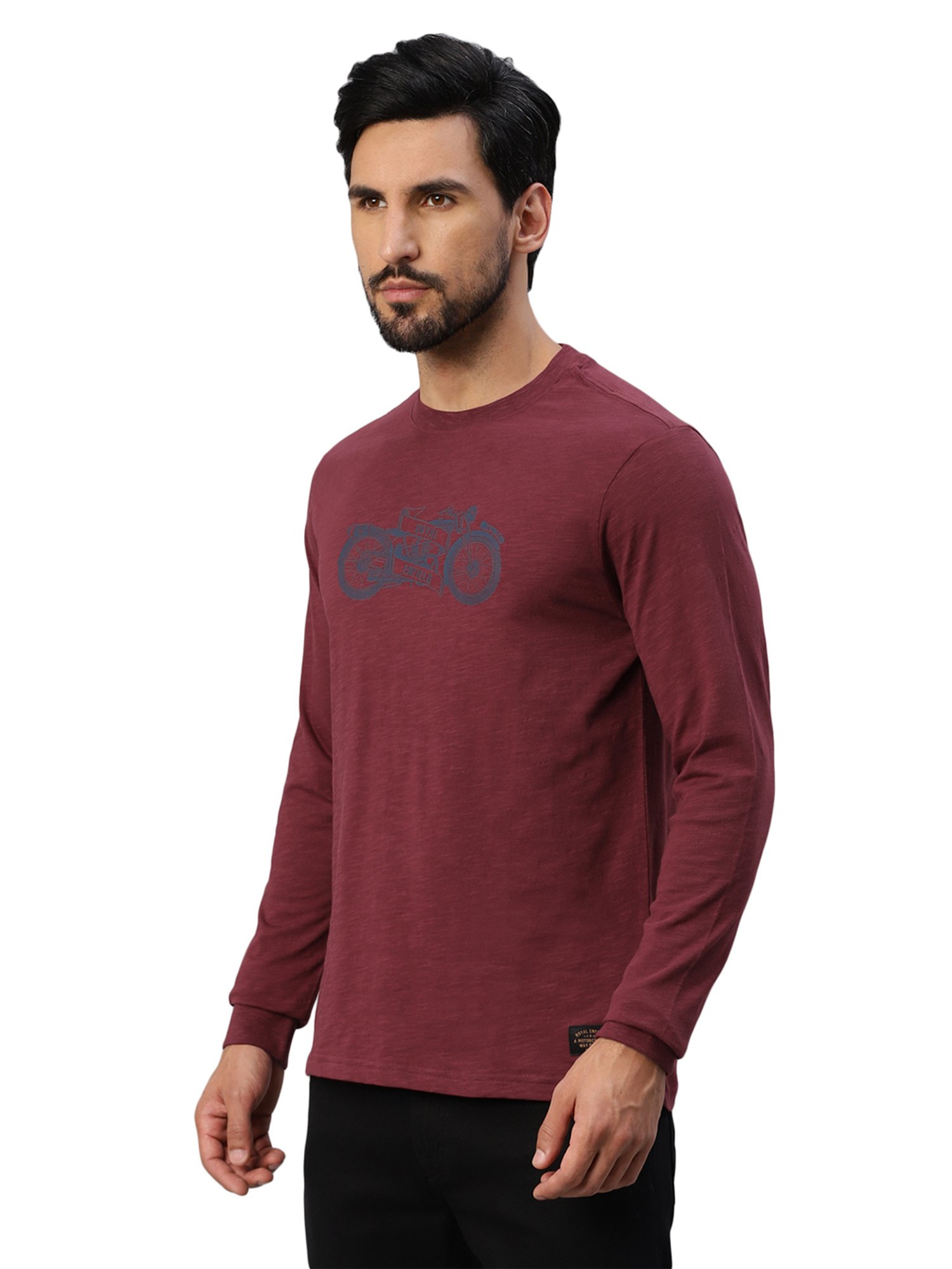 Royal Enfield Retro Rider Burgundy Regular Fit Printed Crew T-Shirt