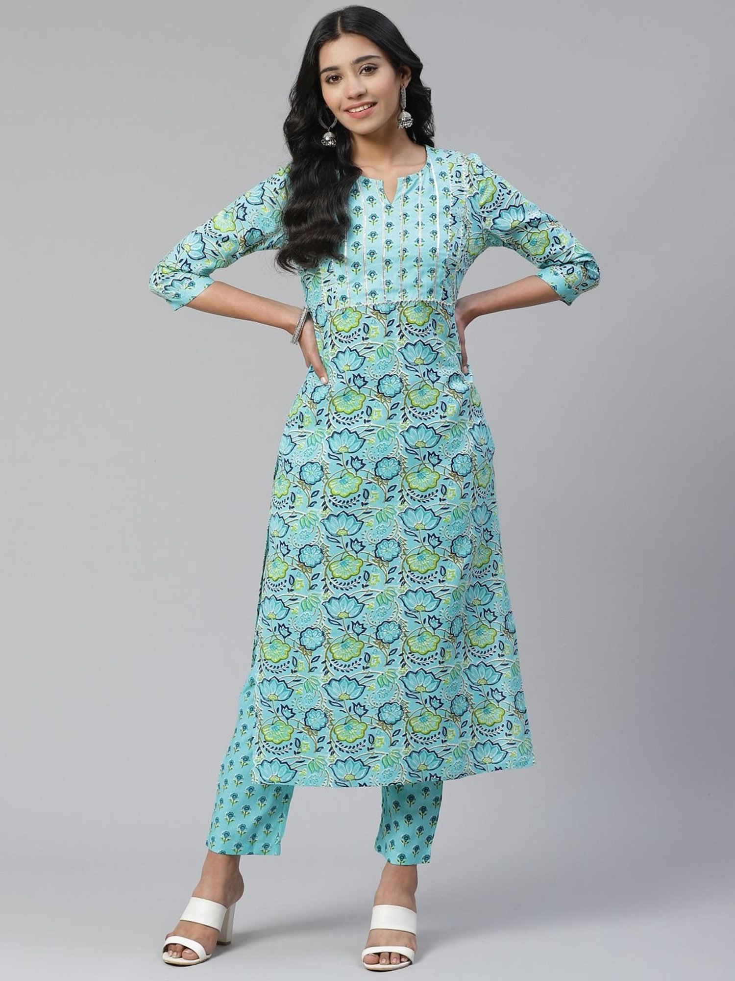 Sringam Blue Printed Kurta Pant Set
