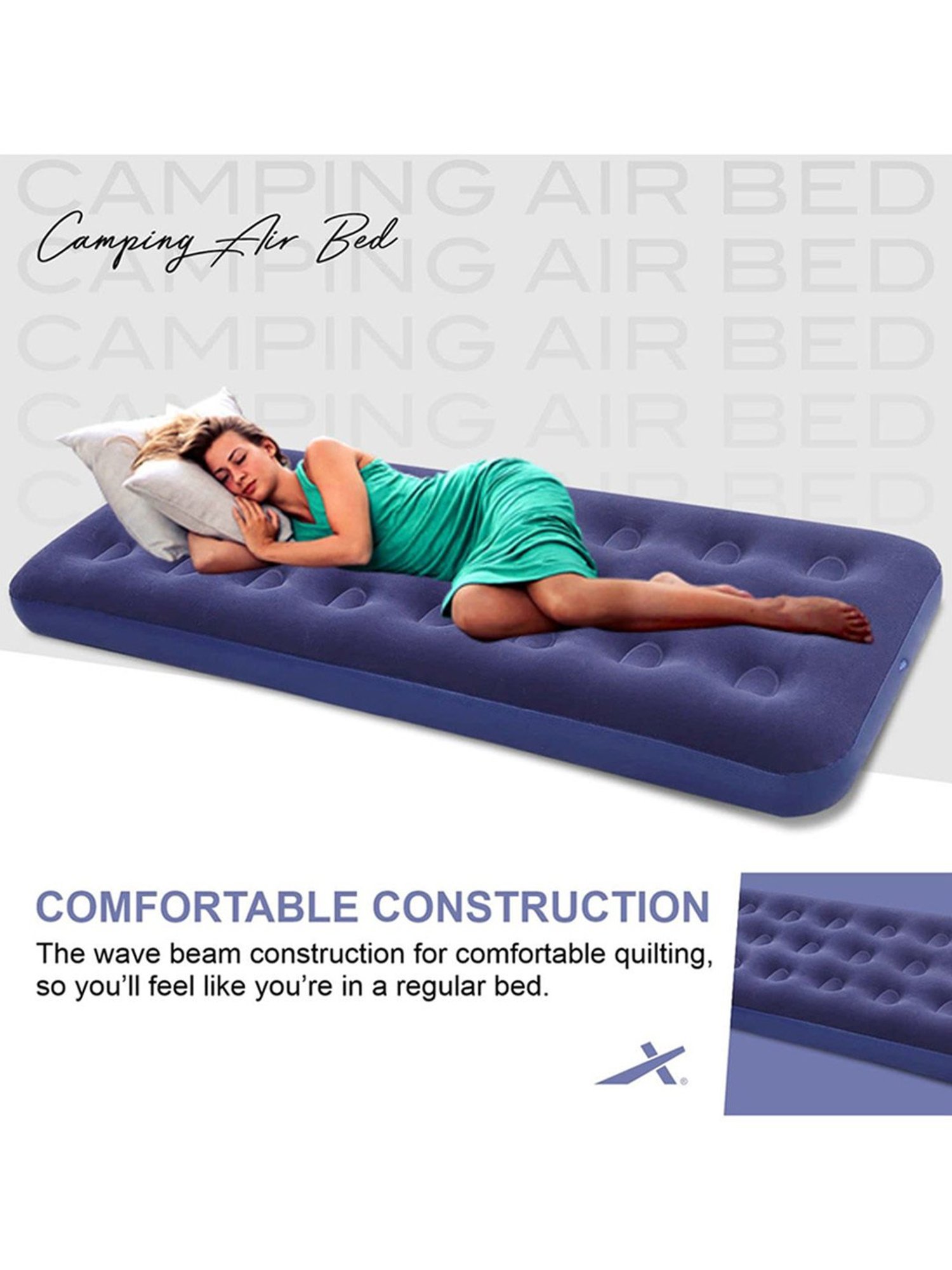 Vector X Camping-Tracking Inflatable Air Bed Mattress with Foot Pump (Blue) Size - 191x73 cm