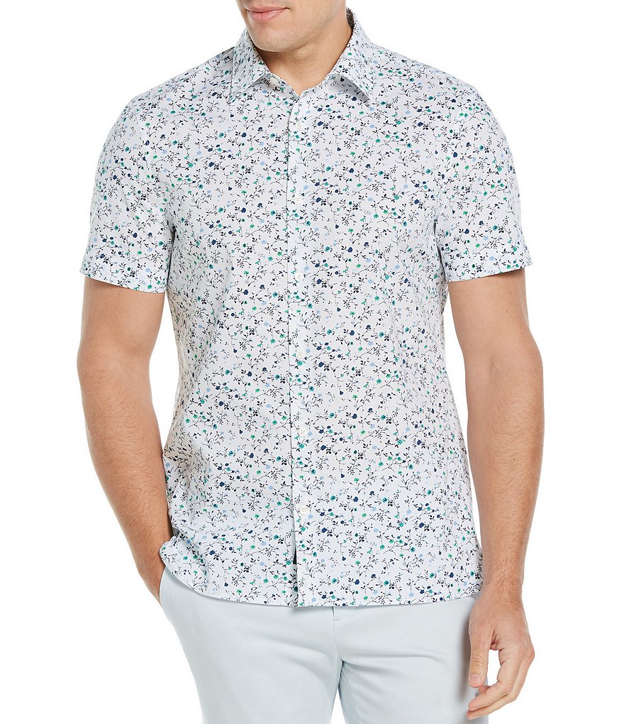 Perry Ellis Floral Print Stretch Short-Sleeve Woven Shirt