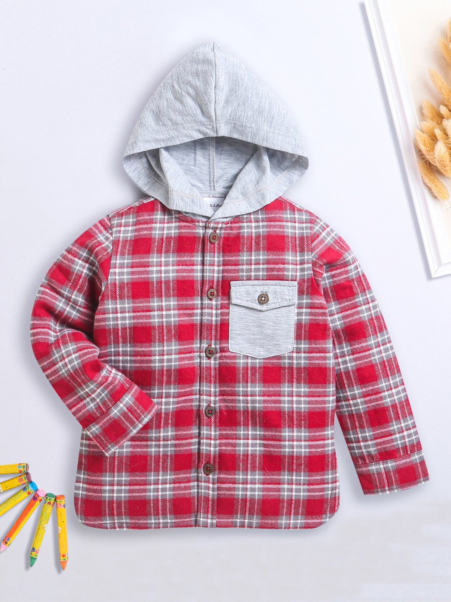 Nino Bambino Kids Red Checks Full Sleeves Sweatshirt