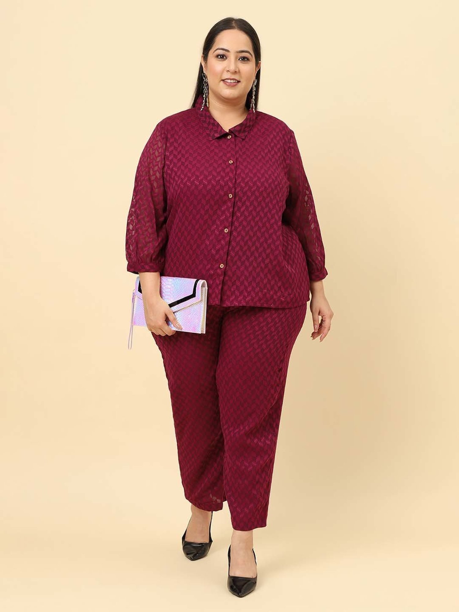 Sringam Purple Printed Shirt Pant Set