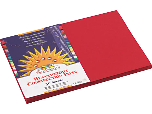SunWorks 9907 Construction Paper- 58 lbs.- 12 x 18- Holiday Red- 50 Sheets/Pack