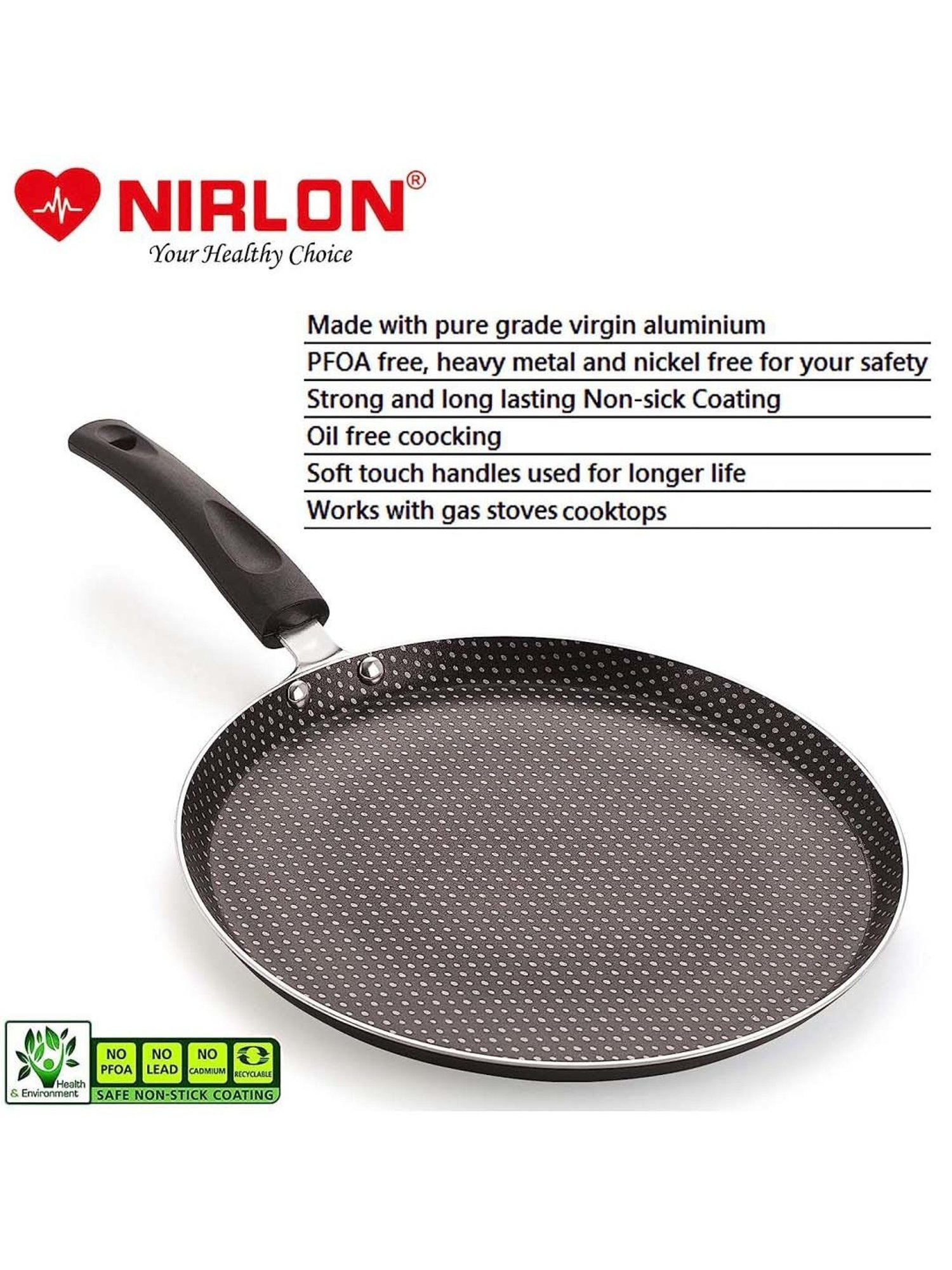 Nirlon Polka Dot Black Aluminium 26 cm Gas Non-Stick Flat Tawa (0.5 L)