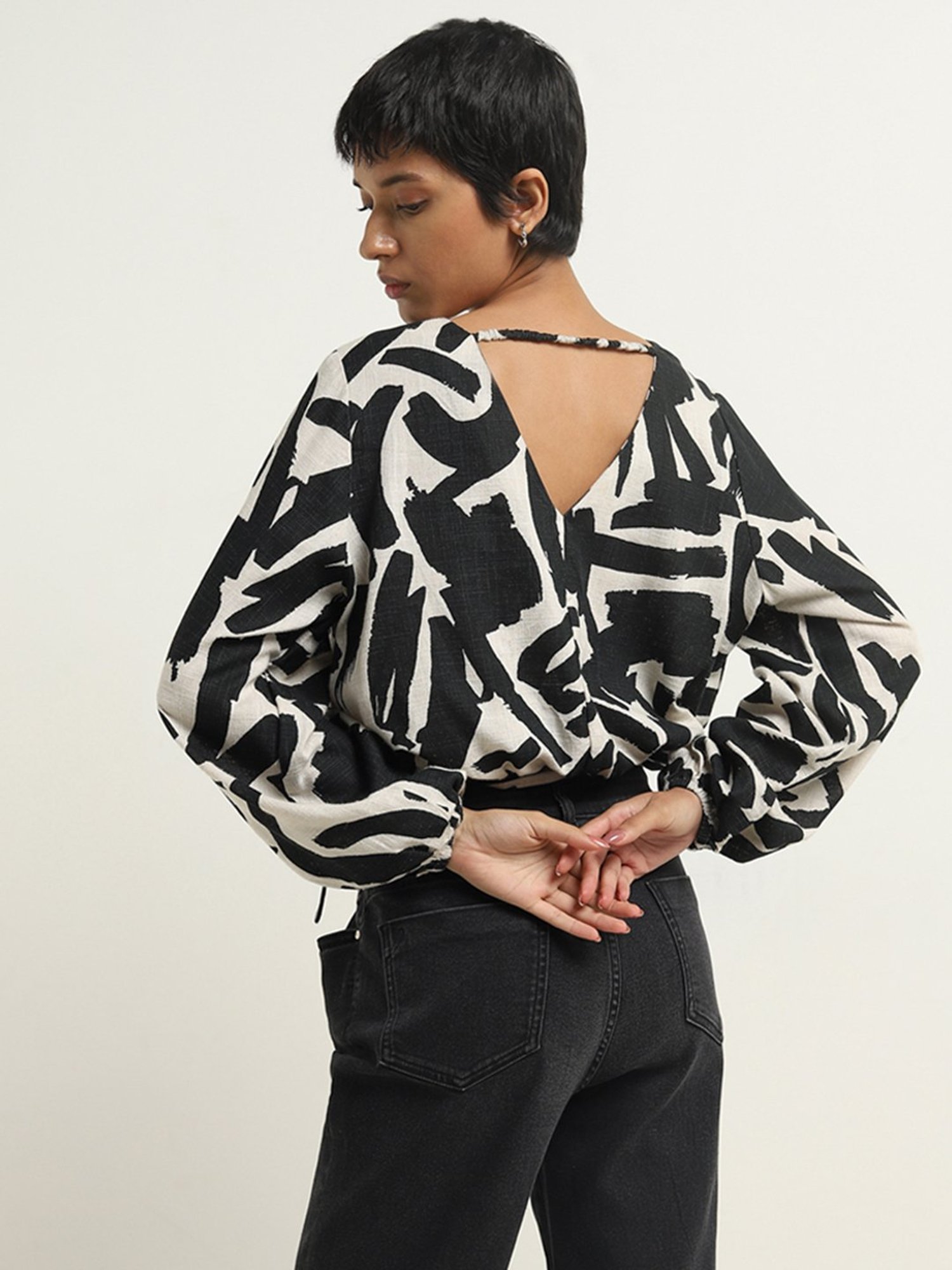 LOV by Westside Black Abstract Design Top