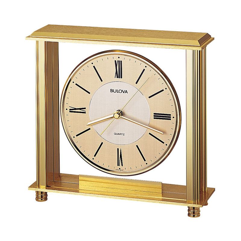 Bulova Clocks B1700 Grand Prix Metal Roman Numeral Non Ticking Clock with Protective Glass Lens, Two-Tone Metal Dial. and Engraving Plate, Brass