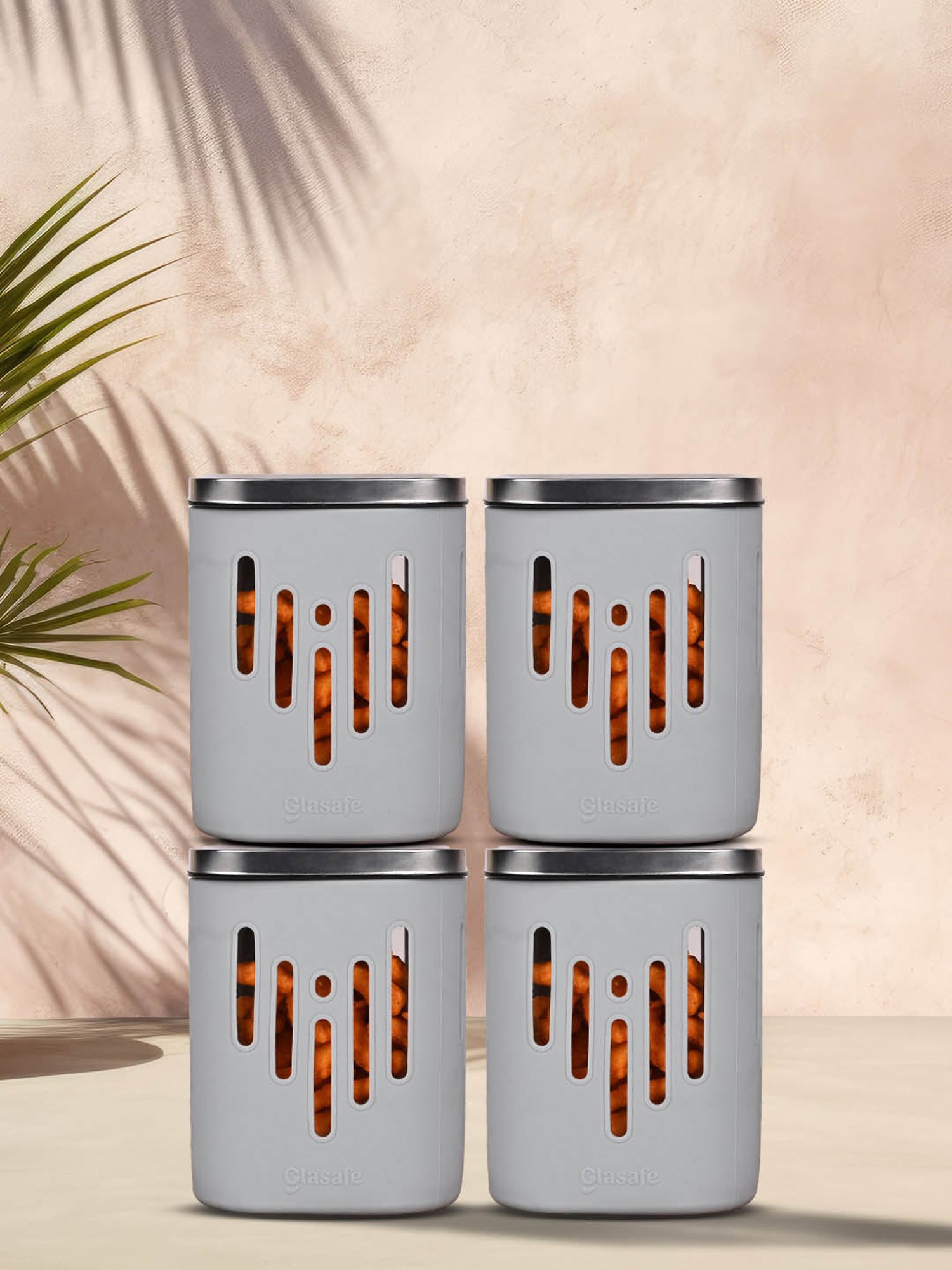 Glasafe 'O' Grip Slate Grey Borosilicate Containers - Set of 4 (900ml)