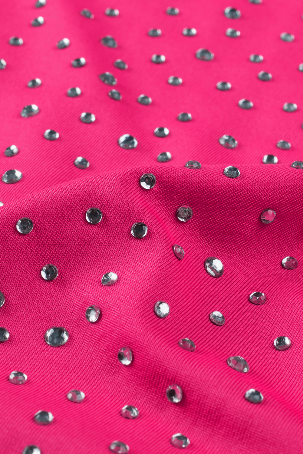 Rose Red Rhinestone Mesh Long Sleeve Bodysuit