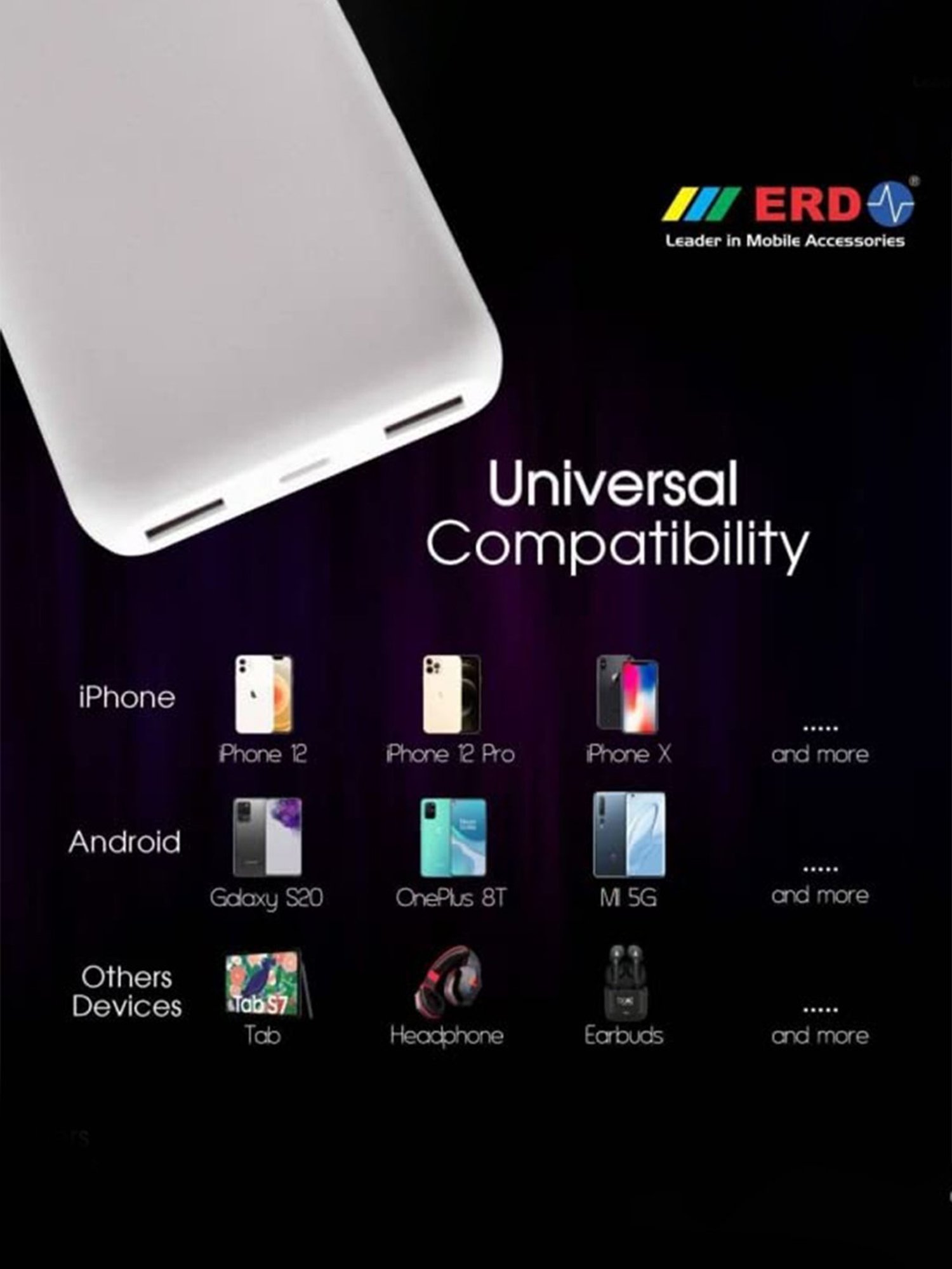 ERD 10000 mAh Power Bank Fast Charger (White)