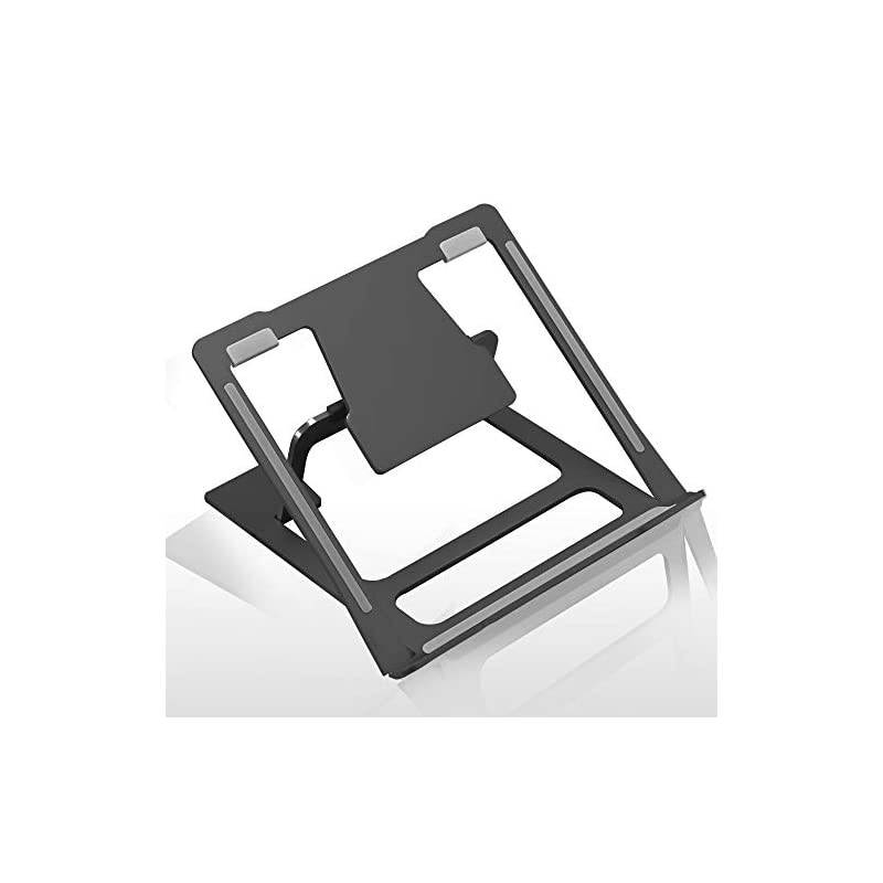 Aluminum Laptop Stand Adjustable Compatible with Apple Mac MacBook Notebook Ventilated Portable Ergonomic Desktop Holder Riser for Office Desk Metal Black  AS1