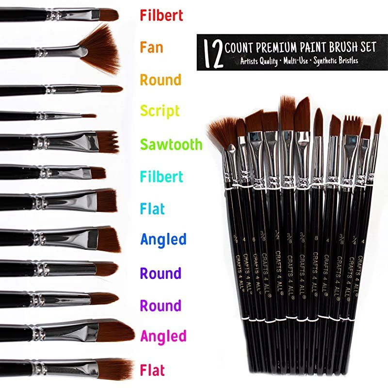 Paint Brushes 12 Set Professional Paint Brush Round Pointed Tip Nylon Hair Artist Acrylic Brush for Acrylic Watercolor Oil Painting