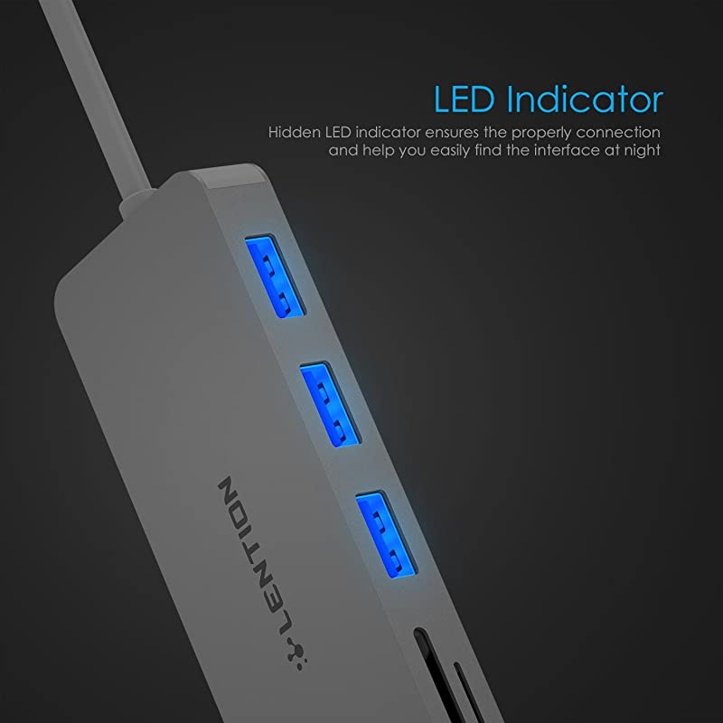 USB C Hub with 3 USB 3.0 and SD/Micro SD Card Reader Compatible 2020-2016 MacBook Pro 13/15/16, New Mac Air/iPad Pro/Surface, ChromeBook, More, Multi-Port Type C Adapter (CB-C15, Silver)