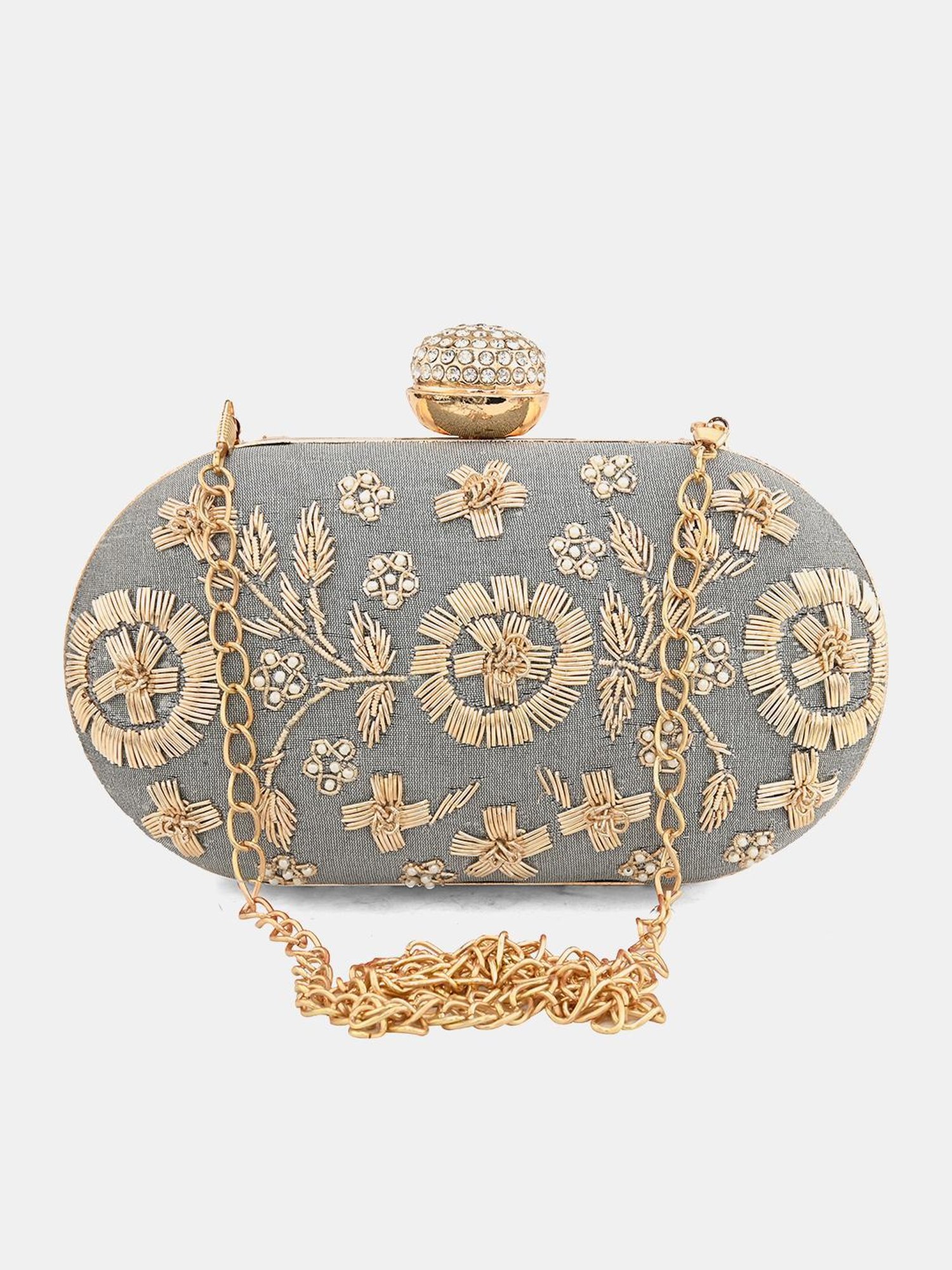 Gaurapakhi Grey Embroidered Clutch