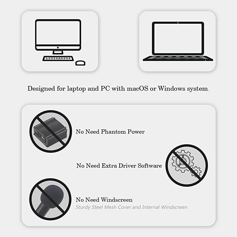 USB Microphone  PC Condenser Mic for Mac or Windows Laptop and Computer ZY905 Desktop Microphone for Gaming Recording Live Streaming YouTube Videos Gray