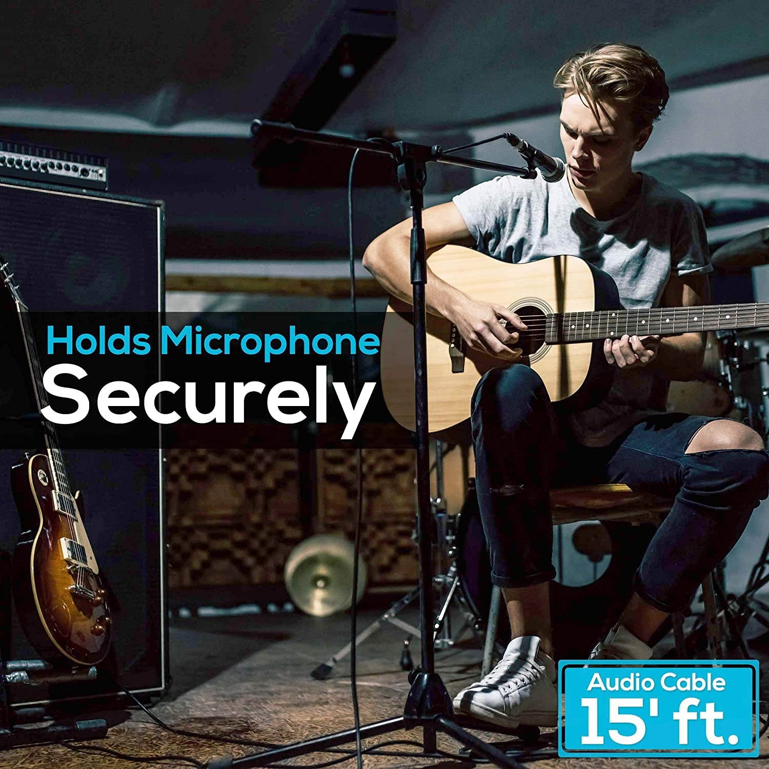 Dynamic Microphone and Tripod Stand Arm Mic Length 7.48'' Inch w/Acoustic Pop Filter - Includes 15' ft XLR Cable, Black (PMKSM20)