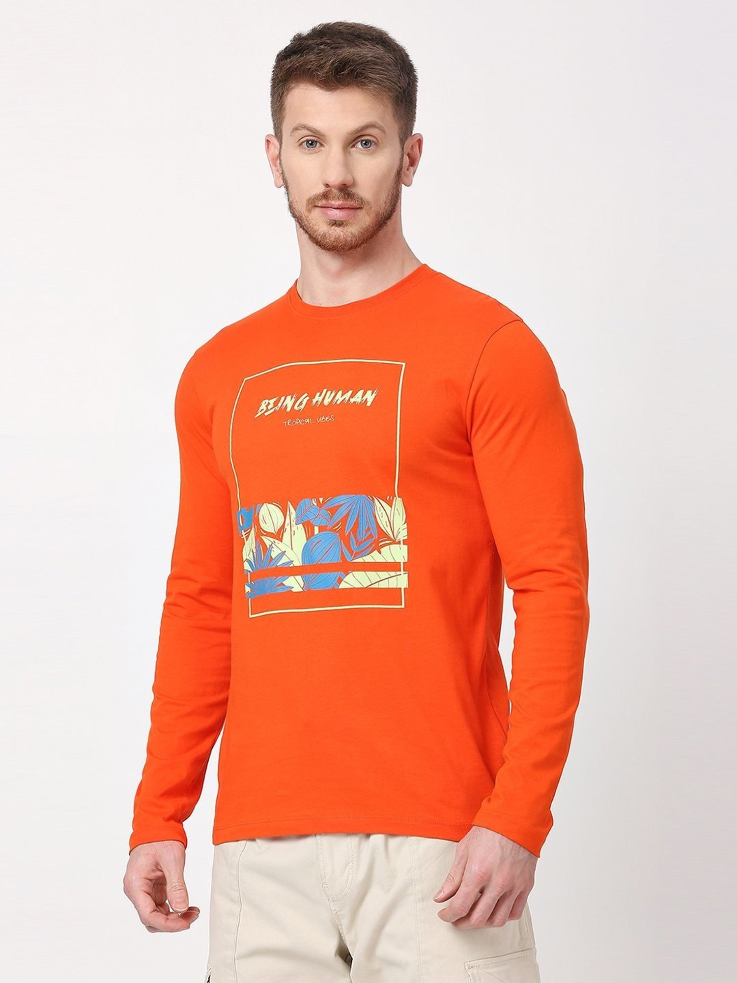 Being Human Orange Regular Fit Printed T-Shirt