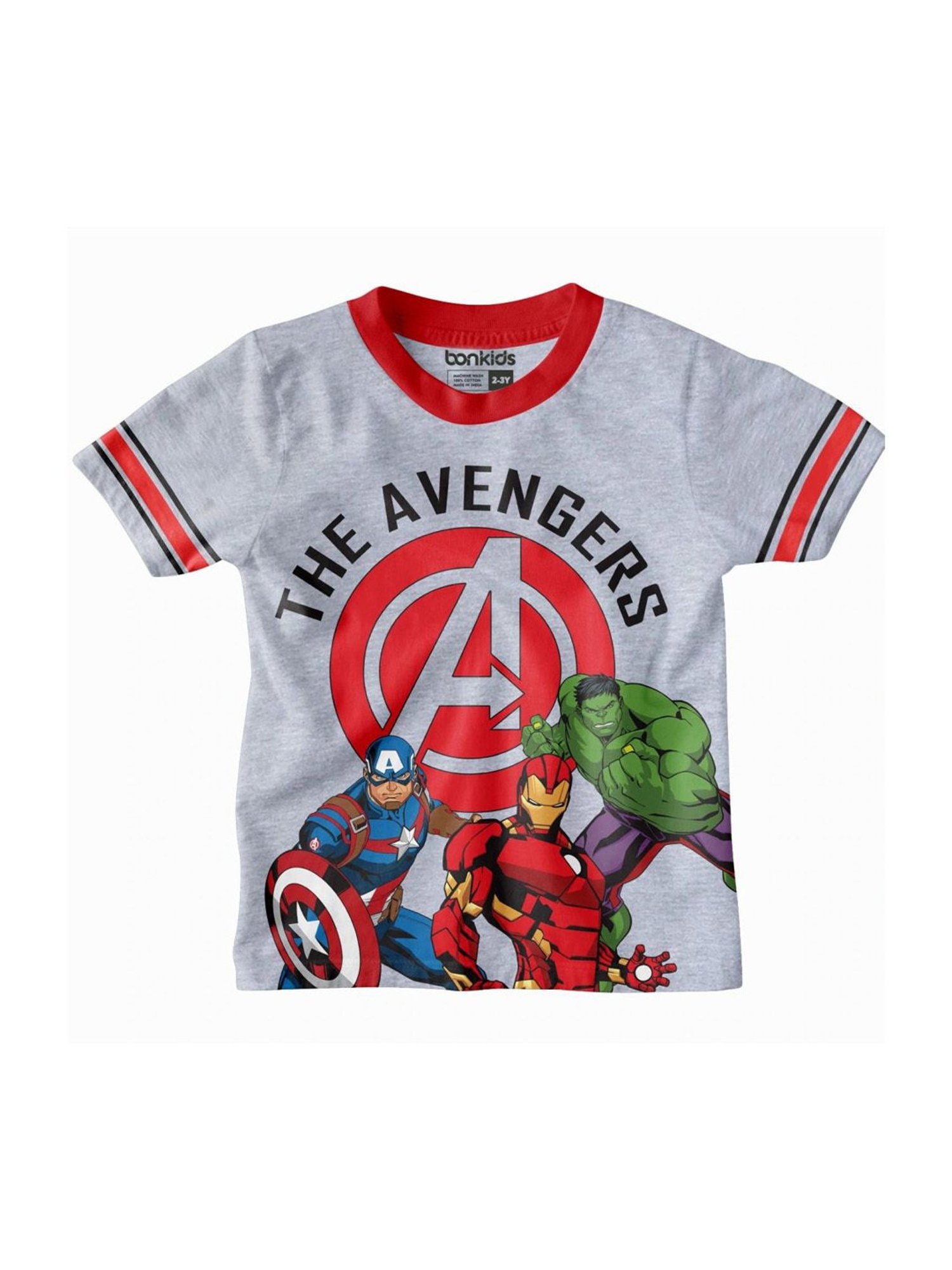 Bonkids Kids Grey & Red Cotton Printed Avengers T-Shirt