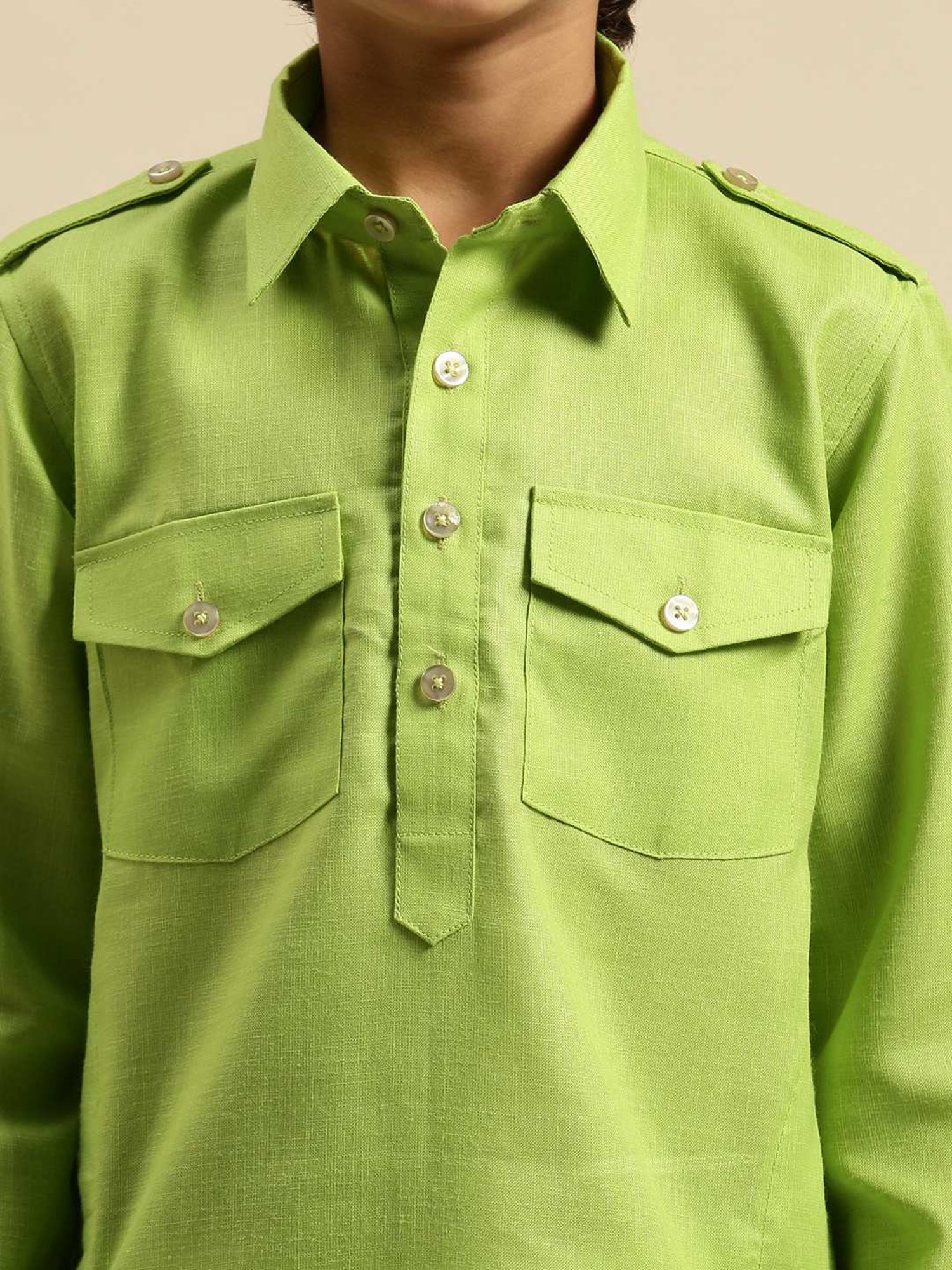 Sanwara Kids Light Green Solid Pathani Kurta