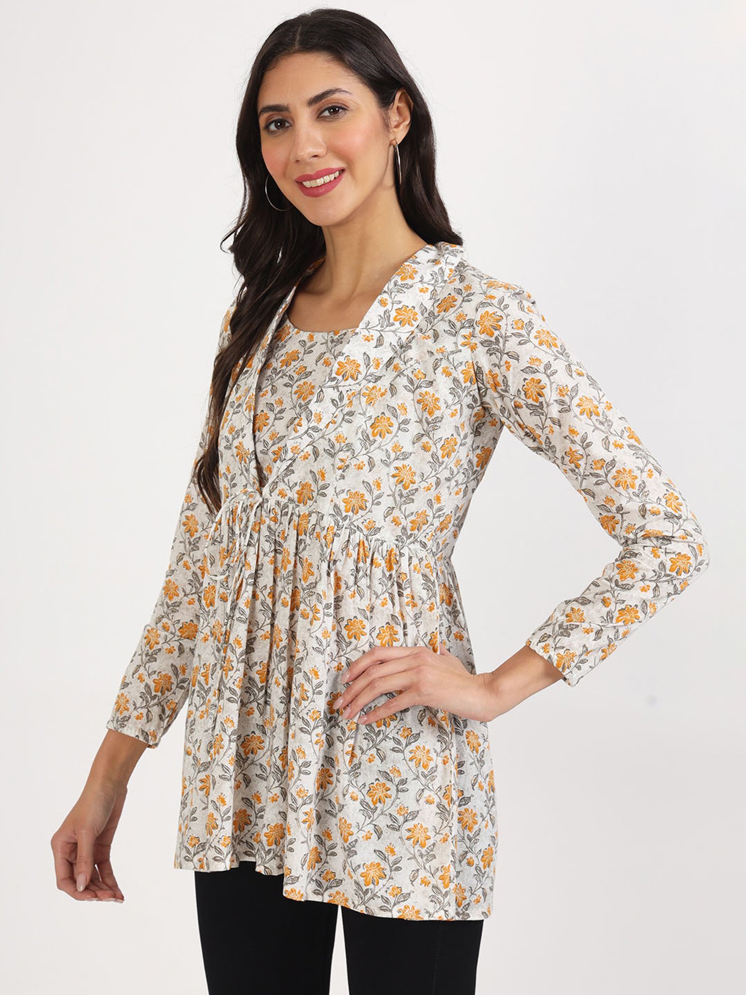 Divena Off White Cotton Floral Print Top