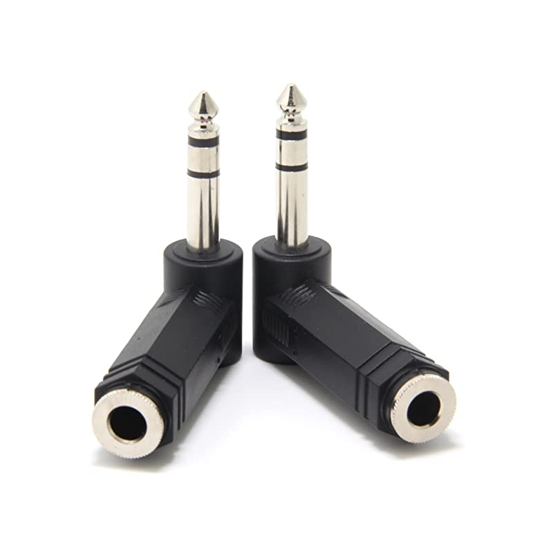 2Pack 14quot 635mm Right Angle Stereo Male Plug to 14quot 635mm Stereo Female Jack Audio Adapter
