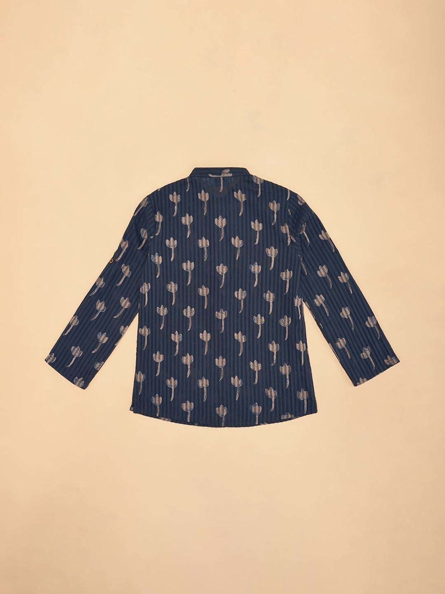 Indus Route by Pantaloons Kids Dark Navy Cotton Printed Full Sleeves Kurta