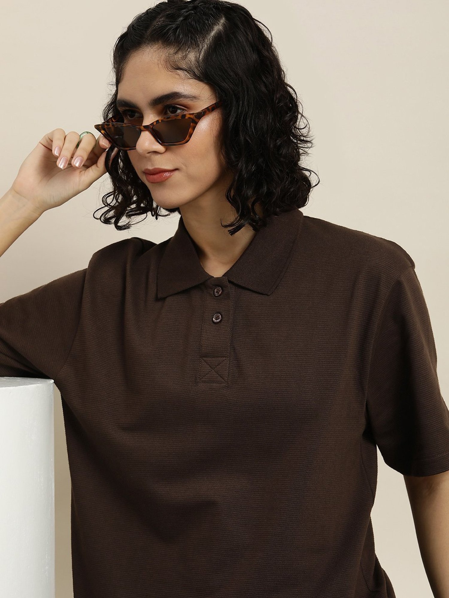 Dillinger Chocolate Brown  Cotton Oversized Polo T-Shirt