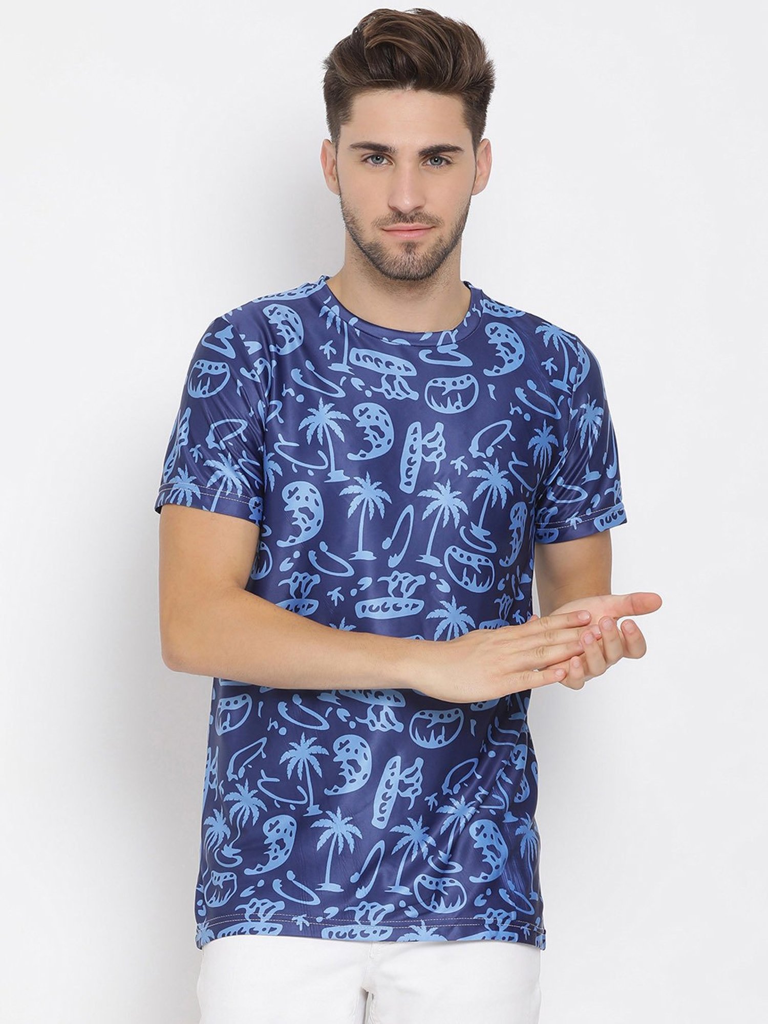 Hangup Plus Blue Regular Fit Printed Crew T-Shirt