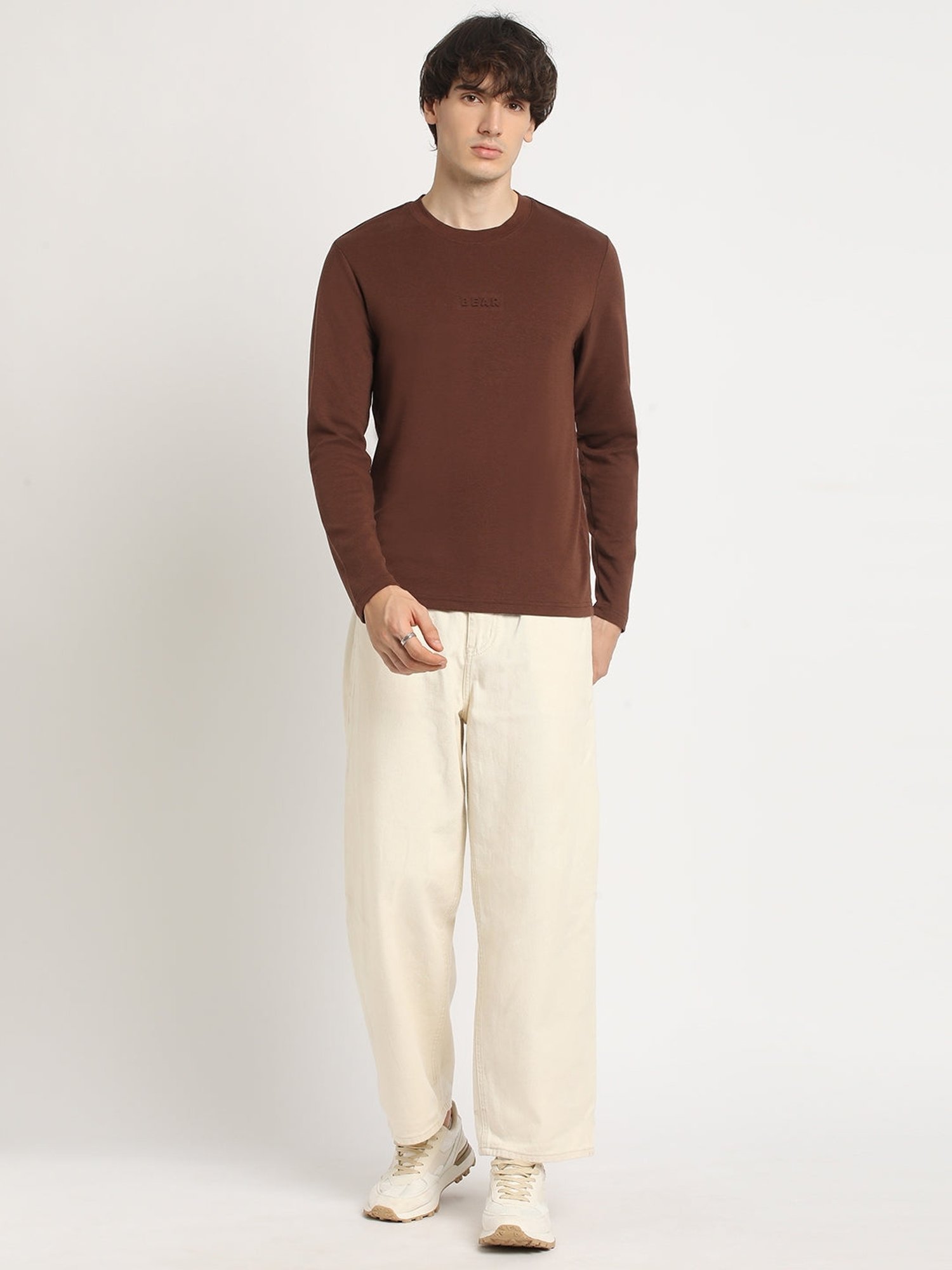 The Bear House Brown Regular Fit Logo Printed T-Shirt