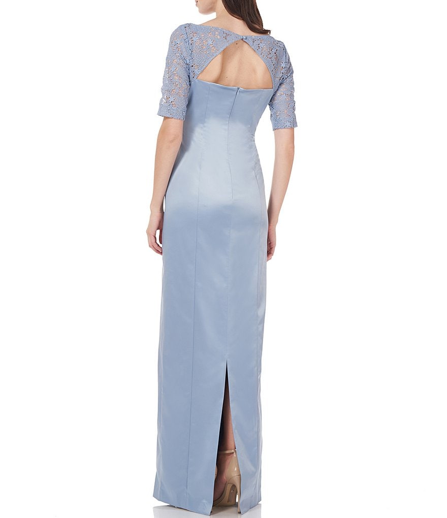 JS Collections Celine Illusion Lace Keyhole Boat Neck Gown
