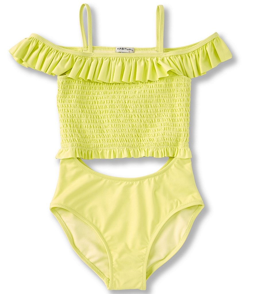 Habitual Big Girls 7-16 Cold-Shoulder Smocked Cutout Monokini Swimsuit