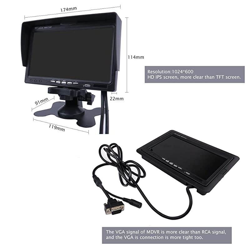 4 Channel 1080P AHD Two SD 512GB Mobile Vehicle Car DVR MDVR Video Recorder Kit with IR Night Vision Waterproof Side Front Rear View Sony Camera 7 inch Car Monitor for Truck RV Van Bus