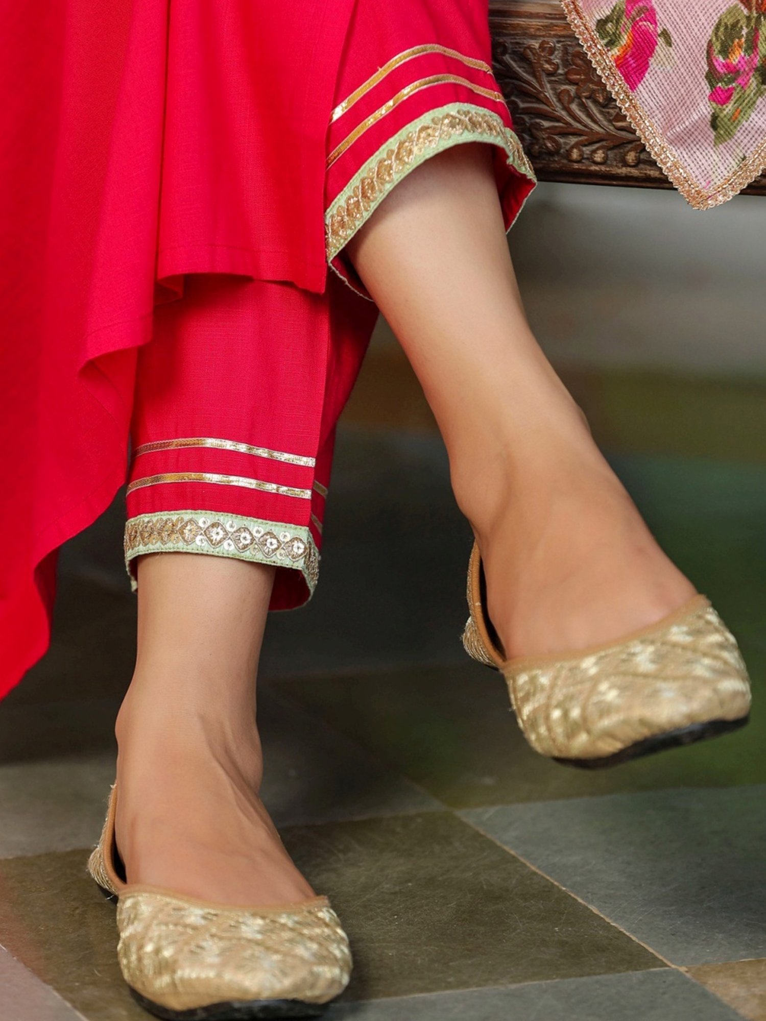 Rain and Rainbow Fuchsia Pink Embroidered Kurta Pant Set With Dupatta